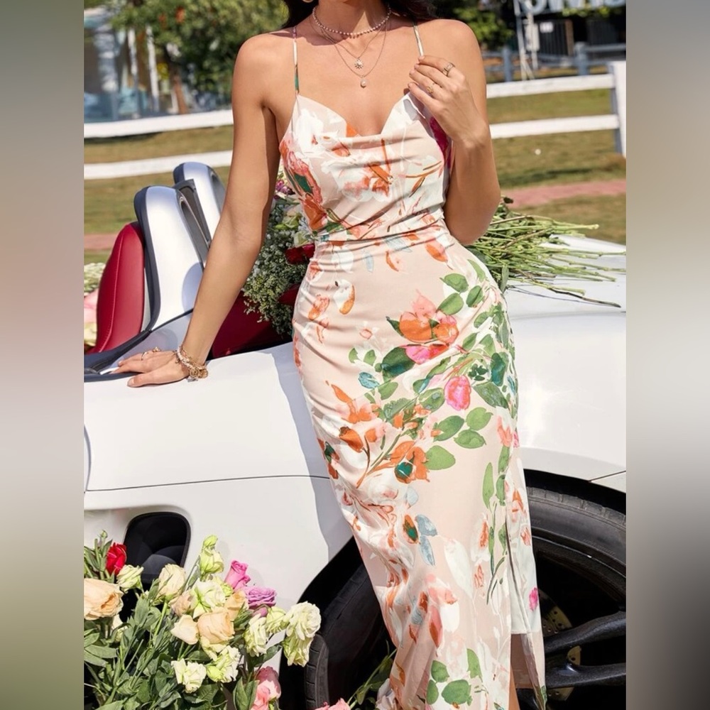 Spring Summer women Flower dress - Picture 3 of 6